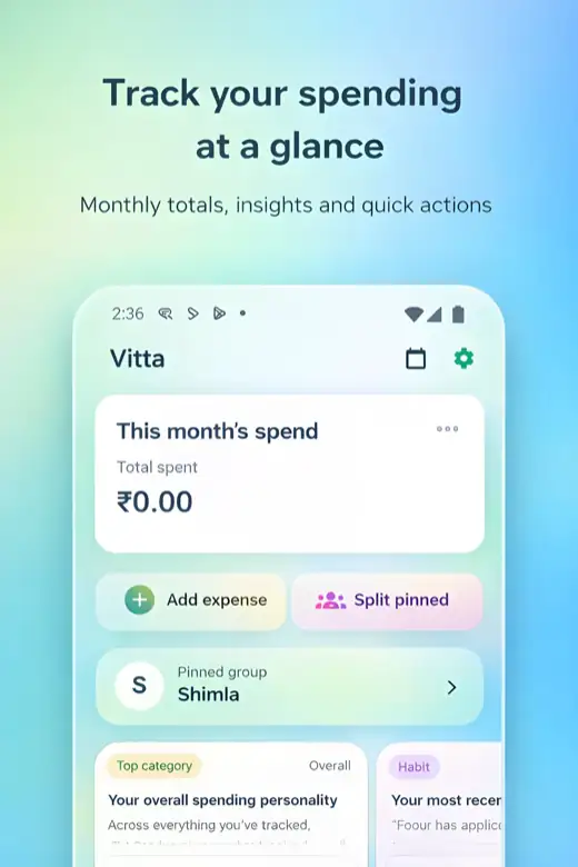 Vitta expense tracker home screen